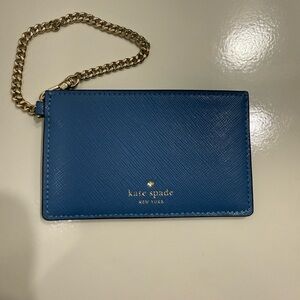 Kate Spade Blue Card Holder with Gold Chain Accent